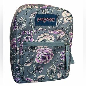 Jansport Gray With Pink Roses Insulated Lunch Bag, Zippered Top, Mini Backpack